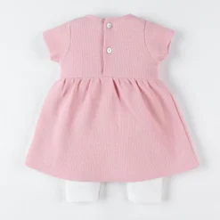 Set Robe En Jersey Gaufré + Legging, écru/rose Clair