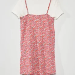 T-shirt Côtelé + Robe Fleuri - 2 Pièces