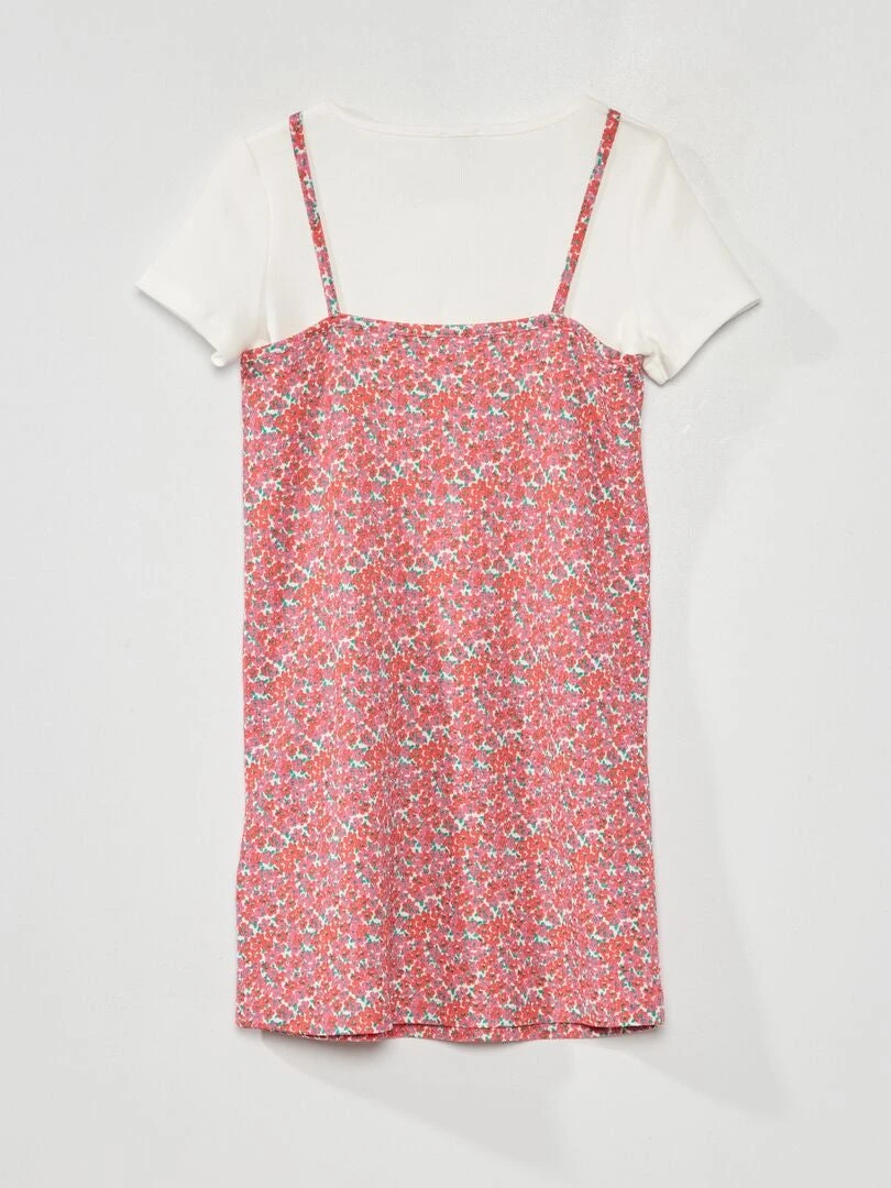 T-shirt Côtelé + Robe Fleuri - 2 Pièces